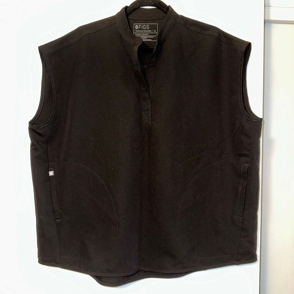 Figs Womens XL Rafaela Scrub Top Black Mandarin Collar Drop Shoulder Sleeves EUC